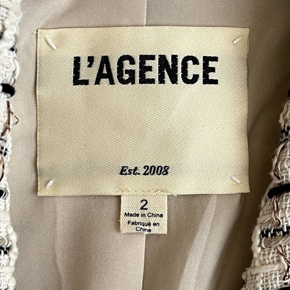 L'AGENCE Kenzie Double Breasted Tweed Blazer in Ivory Multi - Picture 11 of 12